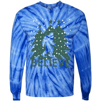 Believe In Bigfoot Christmas Lights Funny Sasquatch Tie-Dye Long Sleeve Shirt