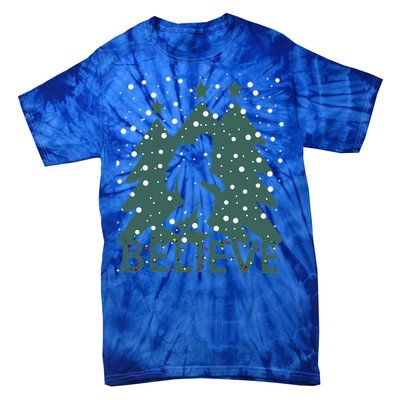 Believe In Bigfoot Christmas Lights Funny Sasquatch Tie-Dye T-Shirt