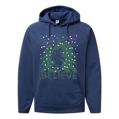 Believe In Bigfoot Christmas Lights Funny Sasquatch Performance Fleece Hoodie