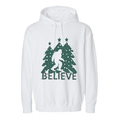 Believe In Bigfoot Christmas Lights Funny Sasquatch Garment-Dyed Fleece Hoodie