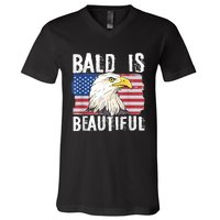 Bald Is Beautiful 4th Of July Independence Day Bald Eagle V-Neck T-Shirt