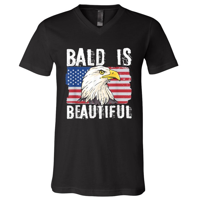 Bald Is Beautiful 4th Of July Independence Day Bald Eagle V-Neck T-Shirt