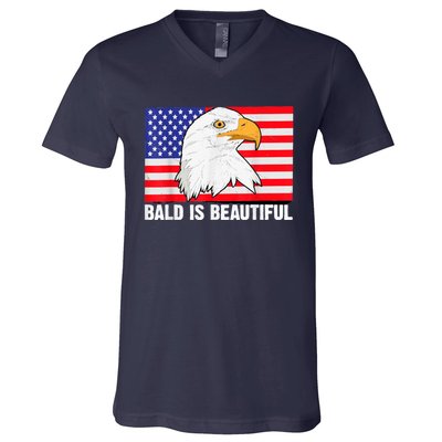 Bald Is Beautiful 4th Of July Independence Day Bald Eagle V-Neck T-Shirt