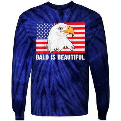 Bald Is Beautiful 4th Of July Independence Day Bald Eagle Tie-Dye Long Sleeve Shirt