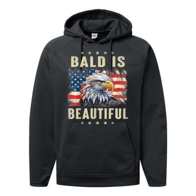 Bald Is Beautiful 4th Of July Independence Day Bald Eagle Performance Fleece Hoodie