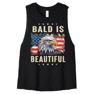 Bald Is Beautiful 4th Of July Independence Day Bald Eagle Women's Racerback Cropped Tank