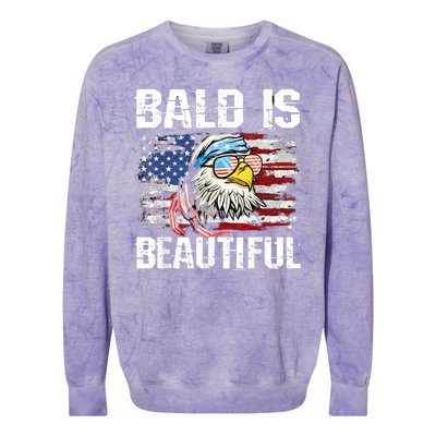 Bald Is Beautiful 4th Of July Independence Day Bald Eagle Colorblast Crewneck Sweatshirt