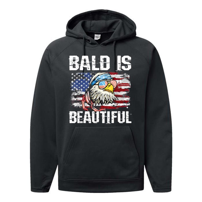 Bald Is Beautiful 4th Of July Independence Day Bald Eagle Performance Fleece Hoodie