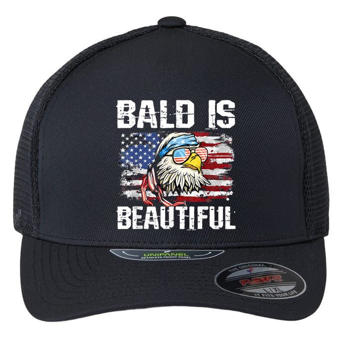 Bald Is Beautiful 4th Of July Independence Day Bald Eagle Flexfit Unipanel Trucker Cap