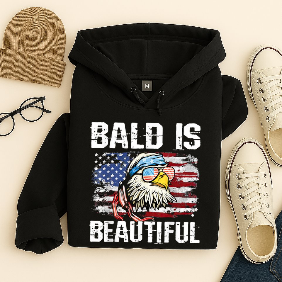 Bald Is Beautiful 4th Of July Independence Day Bald Eagle Hoodie