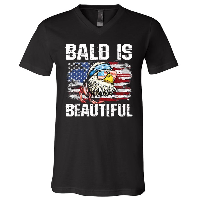 Bald Is Beautiful 4th Of July Independence Day Bald Eagle V-Neck T-Shirt