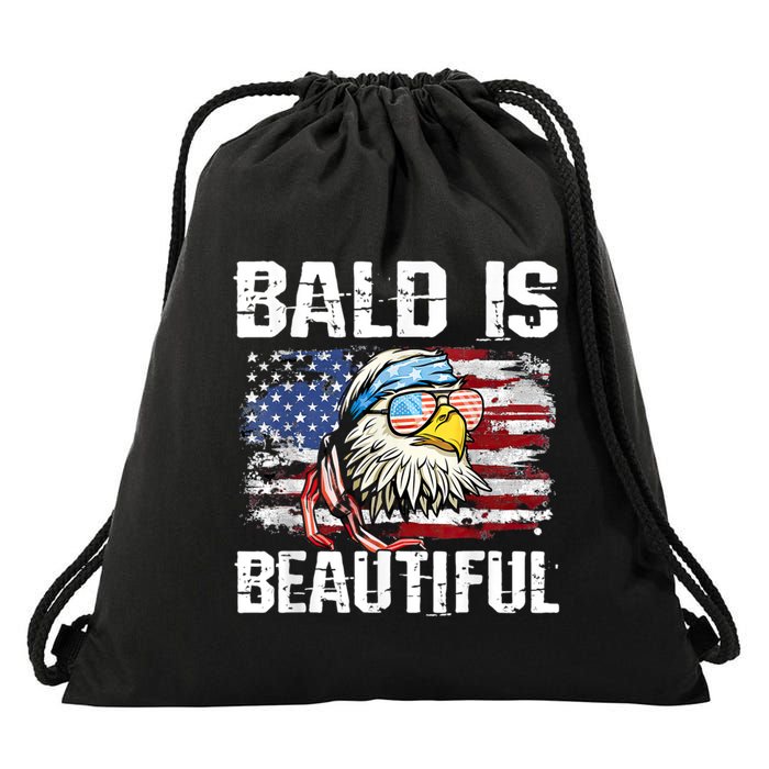 Bald Is Beautiful 4th Of July Independence Day Bald Eagle Drawstring Bag