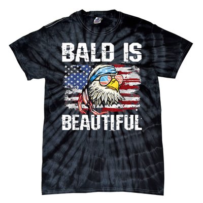 Bald Is Beautiful 4th Of July Independence Day Bald Eagle Tie-Dye T-Shirt