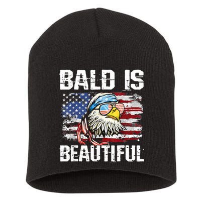 Bald Is Beautiful 4th Of July Independence Day Bald Eagle Short Acrylic Beanie