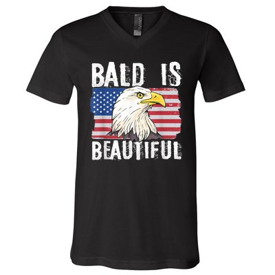 Bald Is Beautiful 4th Of July Independence Day Bald Eagle V-Neck T-Shirt