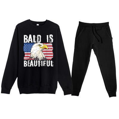 Bald Is Beautiful 4th Of July Independence Day Bald Eagle Premium Crewneck Sweatsuit Set