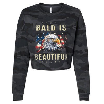 Bald Is Beautiful 4th Of July Independence Day America Eagle Cropped Pullover Crew