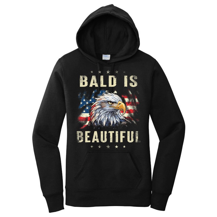 Bald Is Beautiful 4th Of July Independence Day America Eagle Women's Pullover Hoodie