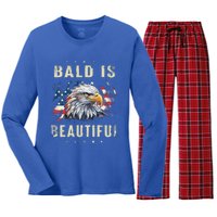 Bald Is Beautiful 4th Of July Independence Day America Eagle Women's Long Sleeve Flannel Pajama Set 