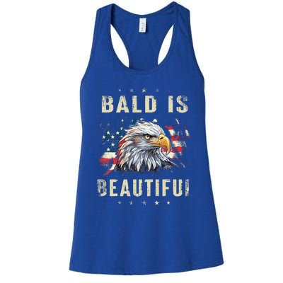 Bald Is Beautiful 4th Of July Independence Day America Eagle Women's Racerback Tank