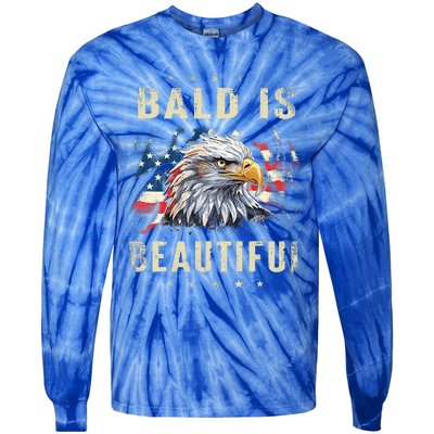 Bald Is Beautiful 4th Of July Independence Day America Eagle Tie-Dye Long Sleeve Shirt