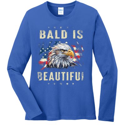 Bald Is Beautiful 4th Of July Independence Day America Eagle Ladies Long Sleeve Shirt