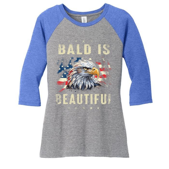 Bald Is Beautiful 4th Of July Independence Day America Eagle Women's Tri-Blend 3/4-Sleeve Raglan Shirt