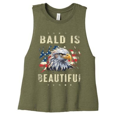 Bald Is Beautiful 4th Of July Independence Day America Eagle Women's Racerback Cropped Tank