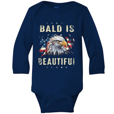 Bald Is Beautiful 4th Of July Independence Day America Eagle Baby Long Sleeve Bodysuit