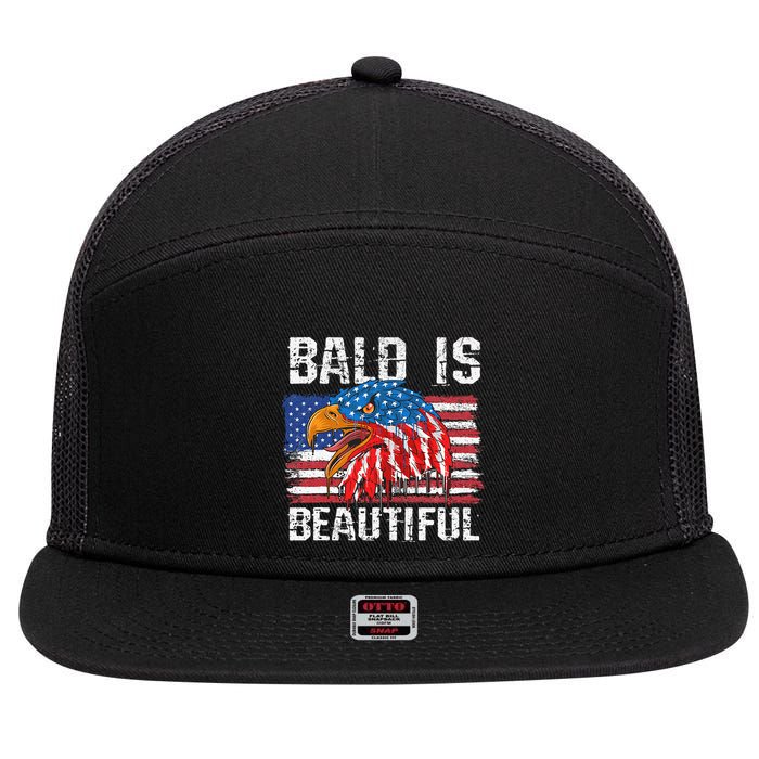 Bald Is Beautiful 4th Of July Independence Day Bald 7 Panel Mesh Trucker Snapback Hat