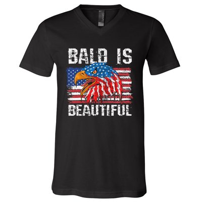 Bald Is Beautiful 4th Of July Independence Day Bald V-Neck T-Shirt