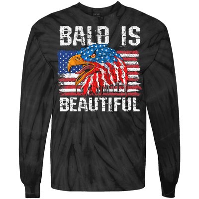 Bald Is Beautiful 4th Of July Independence Day Bald Tie-Dye Long Sleeve Shirt