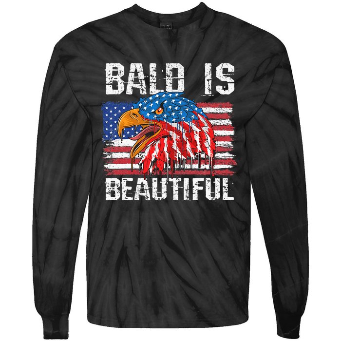 Bald Is Beautiful 4th Of July Independence Day Bald Tie-Dye Long Sleeve Shirt