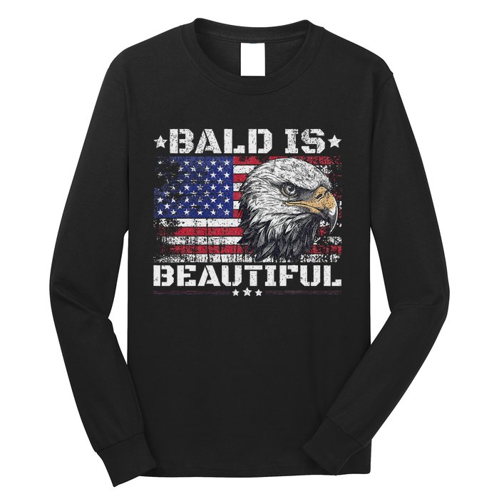 Bald Is Beautiful 4th Of July Independence Day America Eagle Long Sleeve Shirt