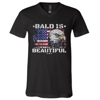 Bald Is Beautiful 4th Of July Independence Day America Eagle V-Neck T-Shirt