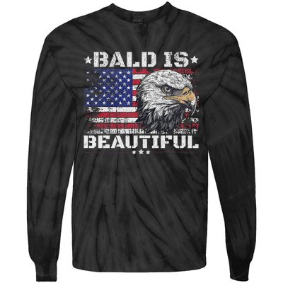 Bald Is Beautiful 4th Of July Independence Day America Eagle Tie-Dye Long Sleeve Shirt