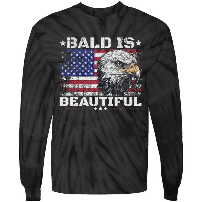 Bald Is Beautiful 4th Of July Independence Day America Eagle Tie-Dye Long Sleeve Shirt