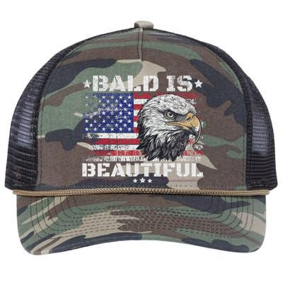 Bald Is Beautiful 4th Of July Independence Day America Eagle Retro Rope Trucker Hat Cap