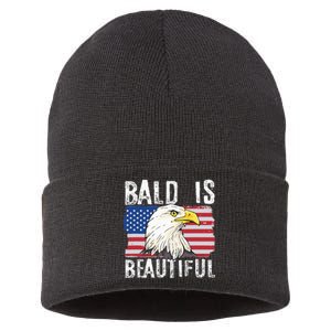 Bald Is Beautiful 4th Of July Independence Day Bald Eagle Sustainable Knit Beanie