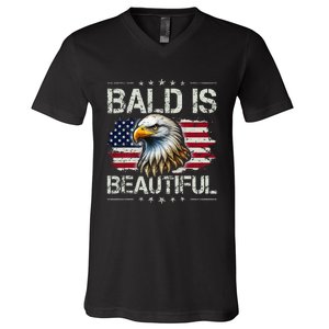 Bald Is Beautiful 4th Of July Independence Day V-Neck T-Shirt