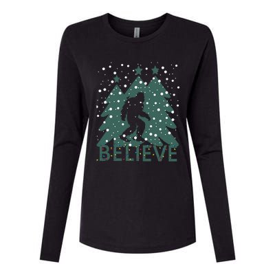 Believe In Bigfoot Christmas Lights Funny Sasquatch Womens Cotton Relaxed Long Sleeve T-Shirt