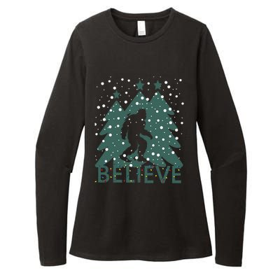 Believe In Bigfoot Christmas Lights Funny Sasquatch Womens CVC Long Sleeve Shirt