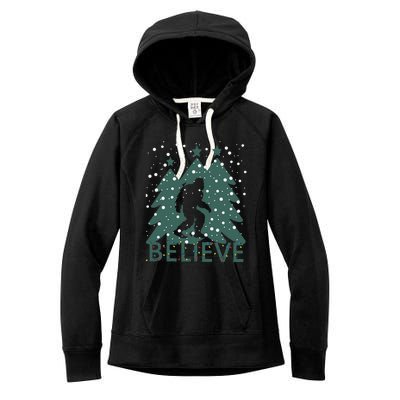 Believe In Bigfoot Christmas Lights Funny Sasquatch Women's Fleece Hoodie