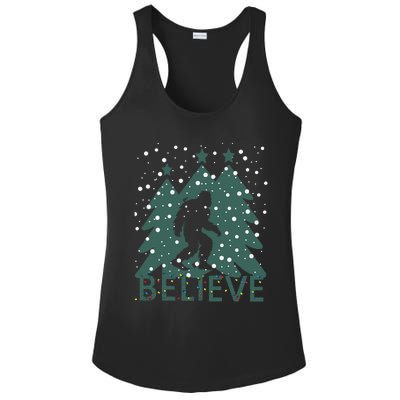 Believe In Bigfoot Christmas Lights Funny Sasquatch Ladies PosiCharge Competitor Racerback Tank