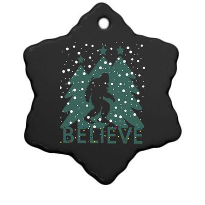 Believe In Bigfoot Christmas Lights Funny Sasquatch Ceramic Star Ornament