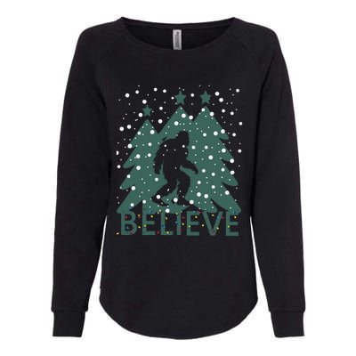 Believe In Bigfoot Christmas Lights Funny Sasquatch Womens California Wash Sweatshirt