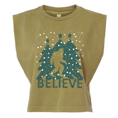 Believe In Bigfoot Christmas Lights Funny Sasquatch Garment-Dyed Women's Muscle Tee