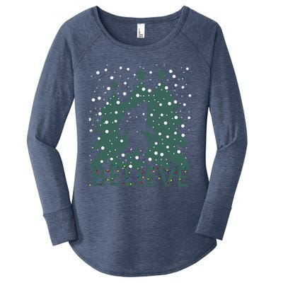 Believe In Bigfoot Christmas Lights Funny Sasquatch Women's Perfect Tri Tunic Long Sleeve Shirt