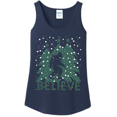 Believe In Bigfoot Christmas Lights Funny Sasquatch Ladies Essential Tank