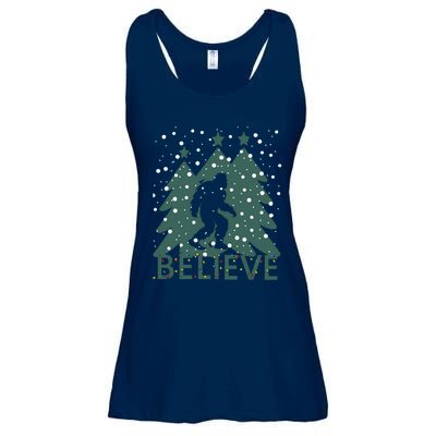 Believe In Bigfoot Christmas Lights Funny Sasquatch Ladies Essential Flowy Tank